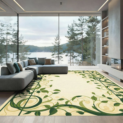 Green Vine Swirl Border Rug