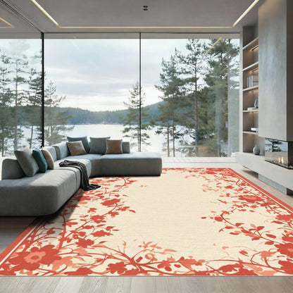 Coral Blossom Vine Border Rug