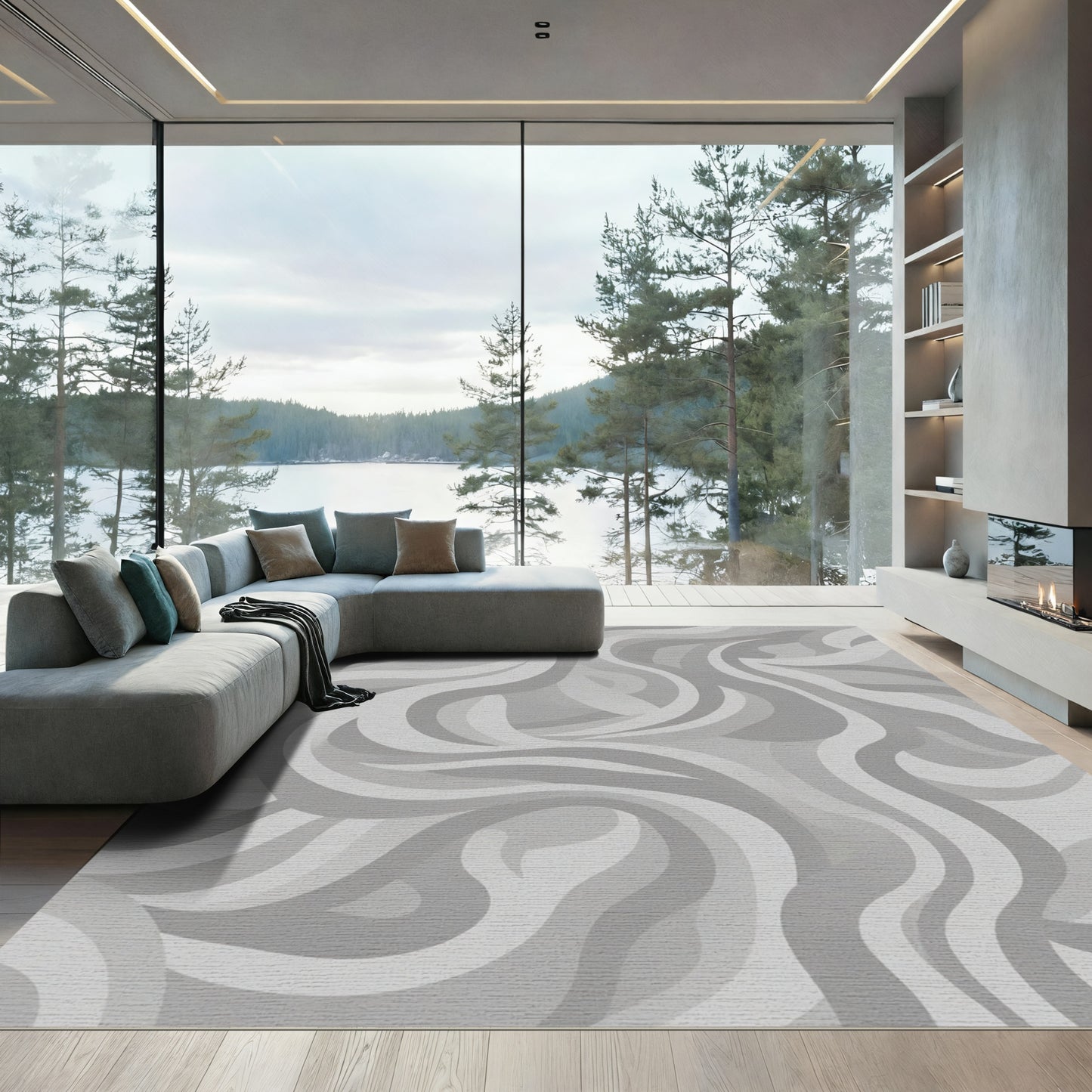 Monochromatic Swirl Abstract Waves Rug