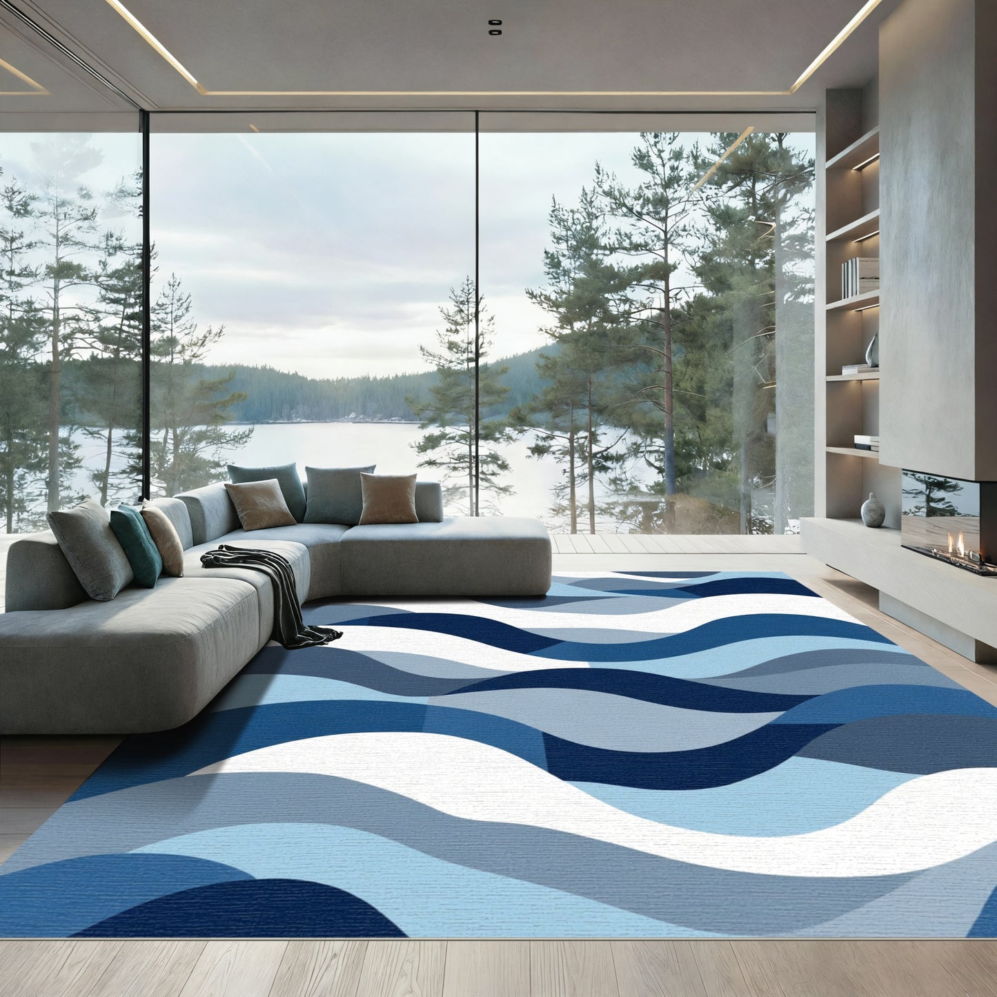 Ocean Wave Blue Abstract Rug