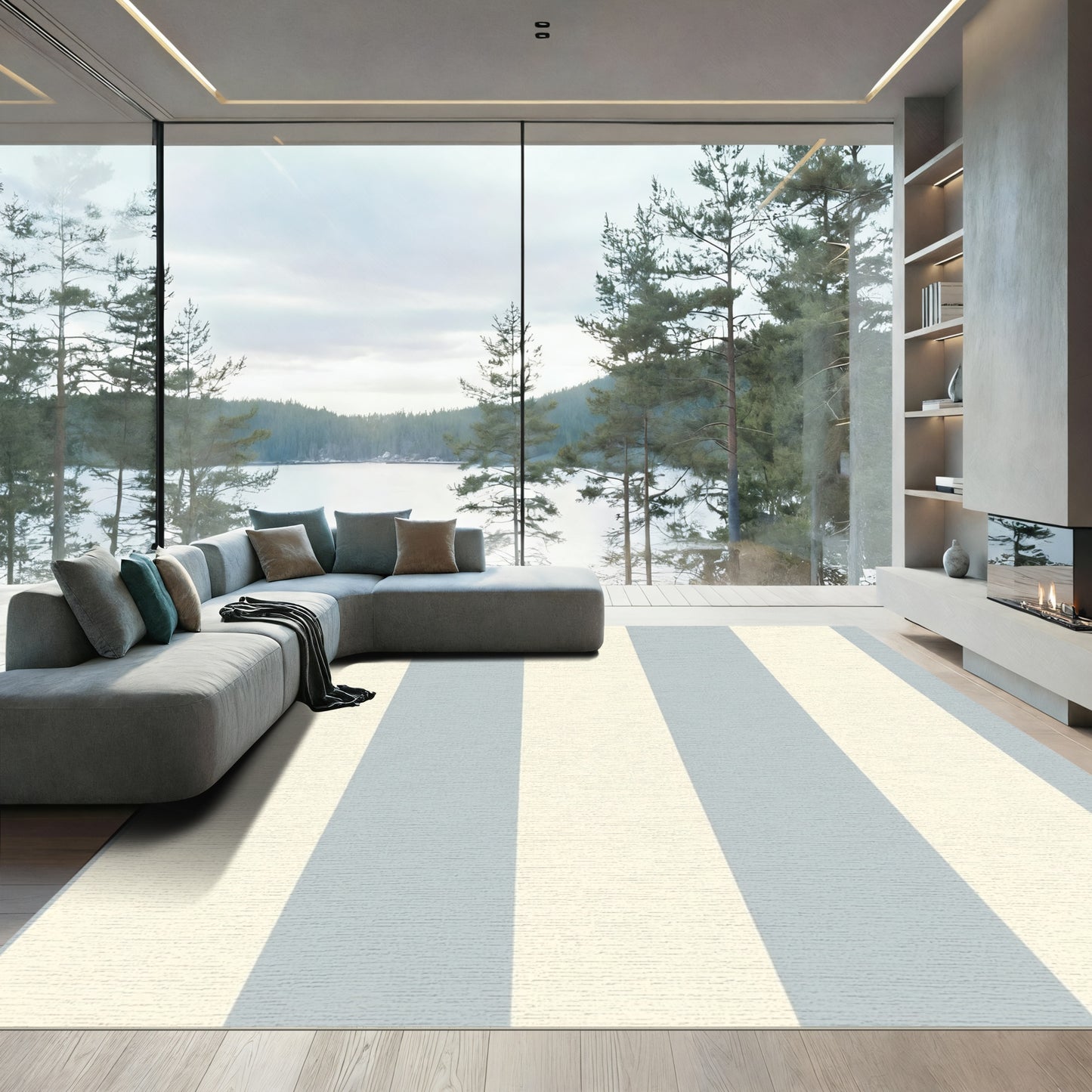 Classic Pale Blue Cream Stripe Rug