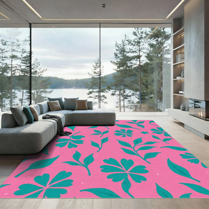 Teal Foliage On Hot Pink Background Rug