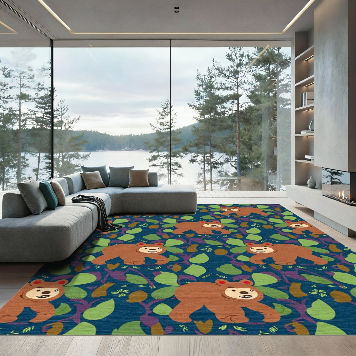 Brown Bear Forest Whimsical Repeat Rug