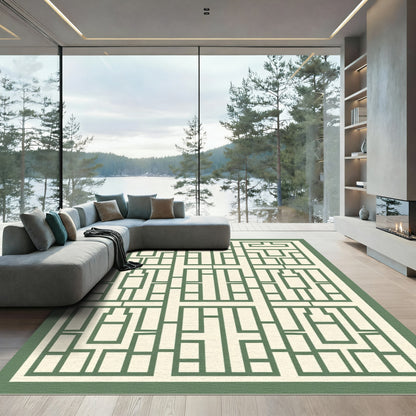 Green Geometric Panel Window Rug