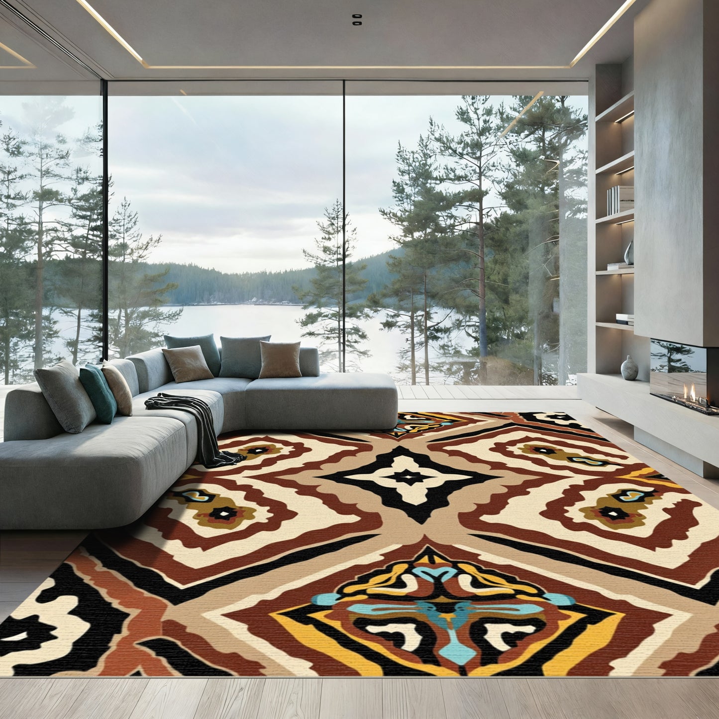 Earth Tones Warm Ethnic Diamond Rug