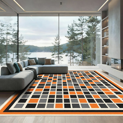 Modern Orange Gray Black Squares Rug