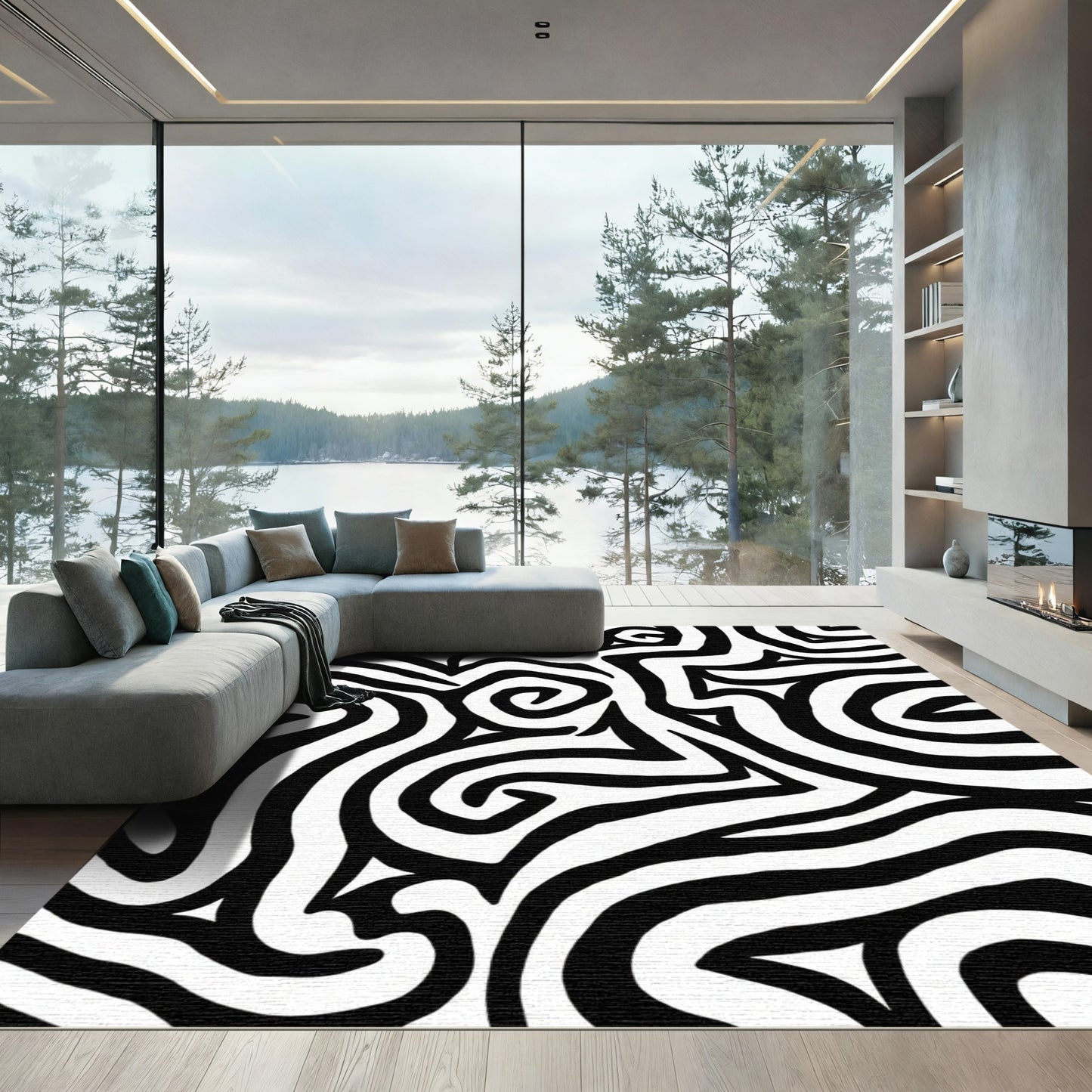 Organic Black White Swirl Zebra Rug