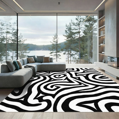 Organic Black White Swirl Zebra Rug