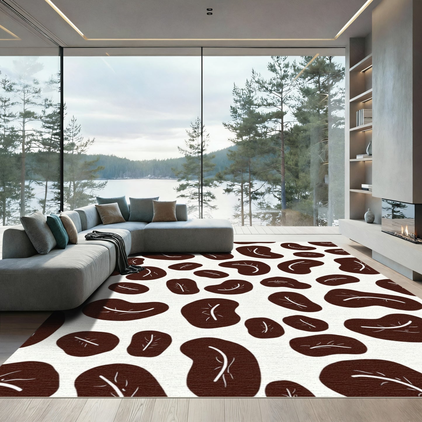 Brown Irregular Shapes Textured Rug