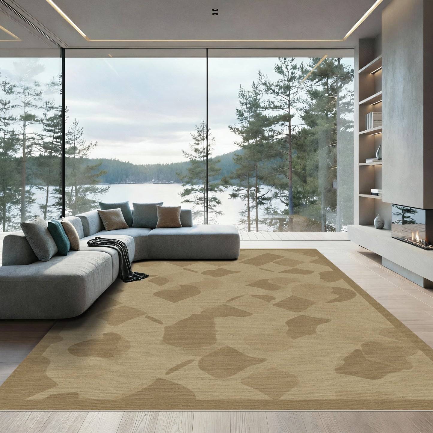 Beige Watered Diamond Shapes Rug