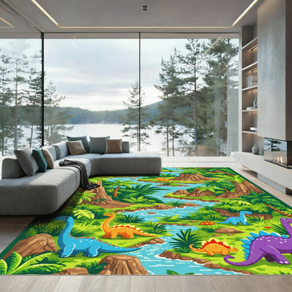 Jungle River Dinosaur Landscape Scenic Rug