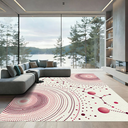 Deep Crimson Radial Connection Dots Rug