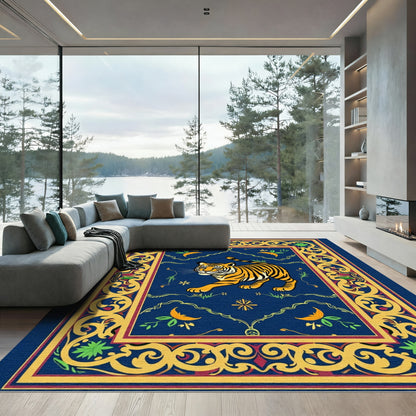 Majestic Tiger Blue Golden Floral Rug