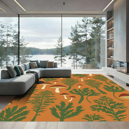 Autumn Forest Mushroom Evergreen Pattern Rug