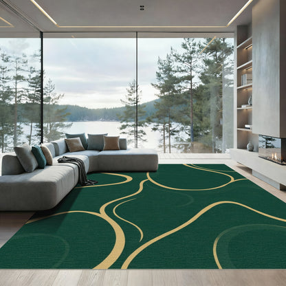 Deep Emerald Golden Swirl Art Rug