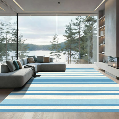Blue White Striped Horizon Lines Rug