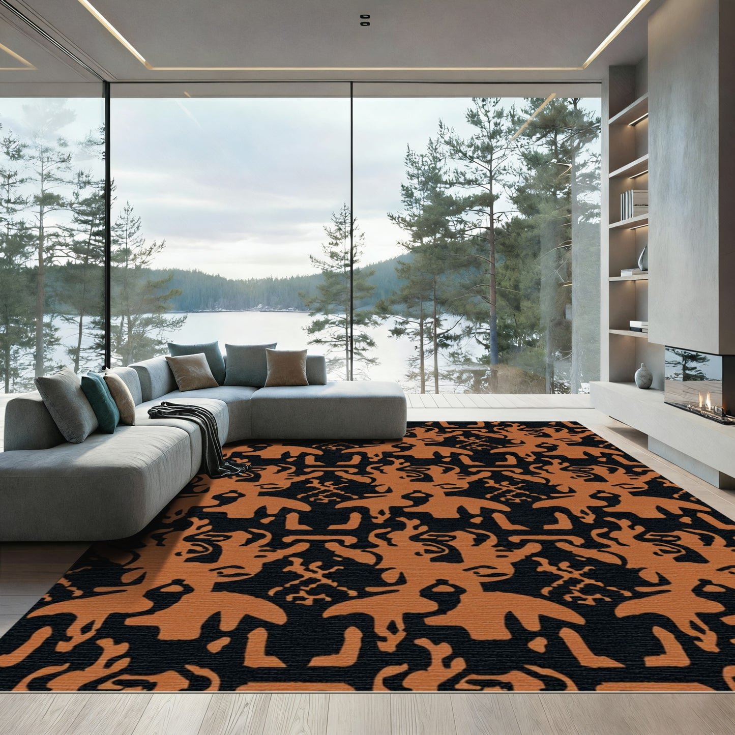 Terracotta Figures Black Repeating Rug