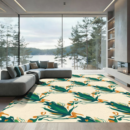 Green Orange Abstract Leaf Garden Rug