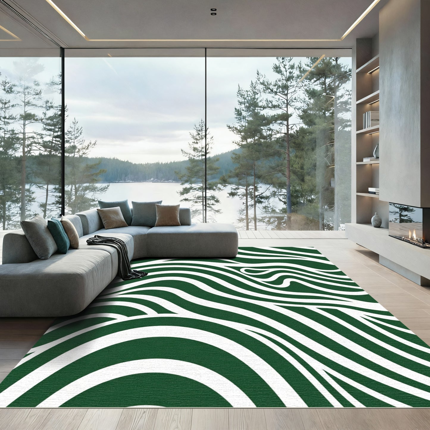 Deep Emerald Abstract Swirls Rug
