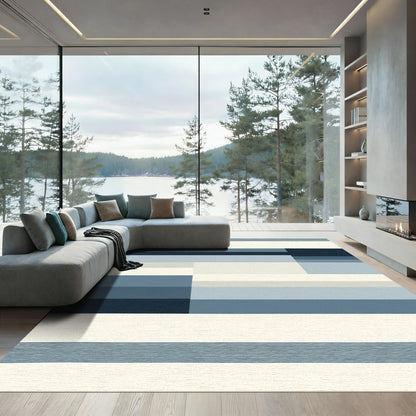 Geometric Blue Layered Stripe Rug
