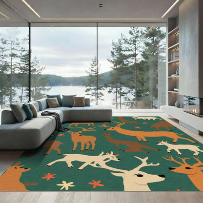 Whimsical Deer Forest Christmas Ensemble Rug