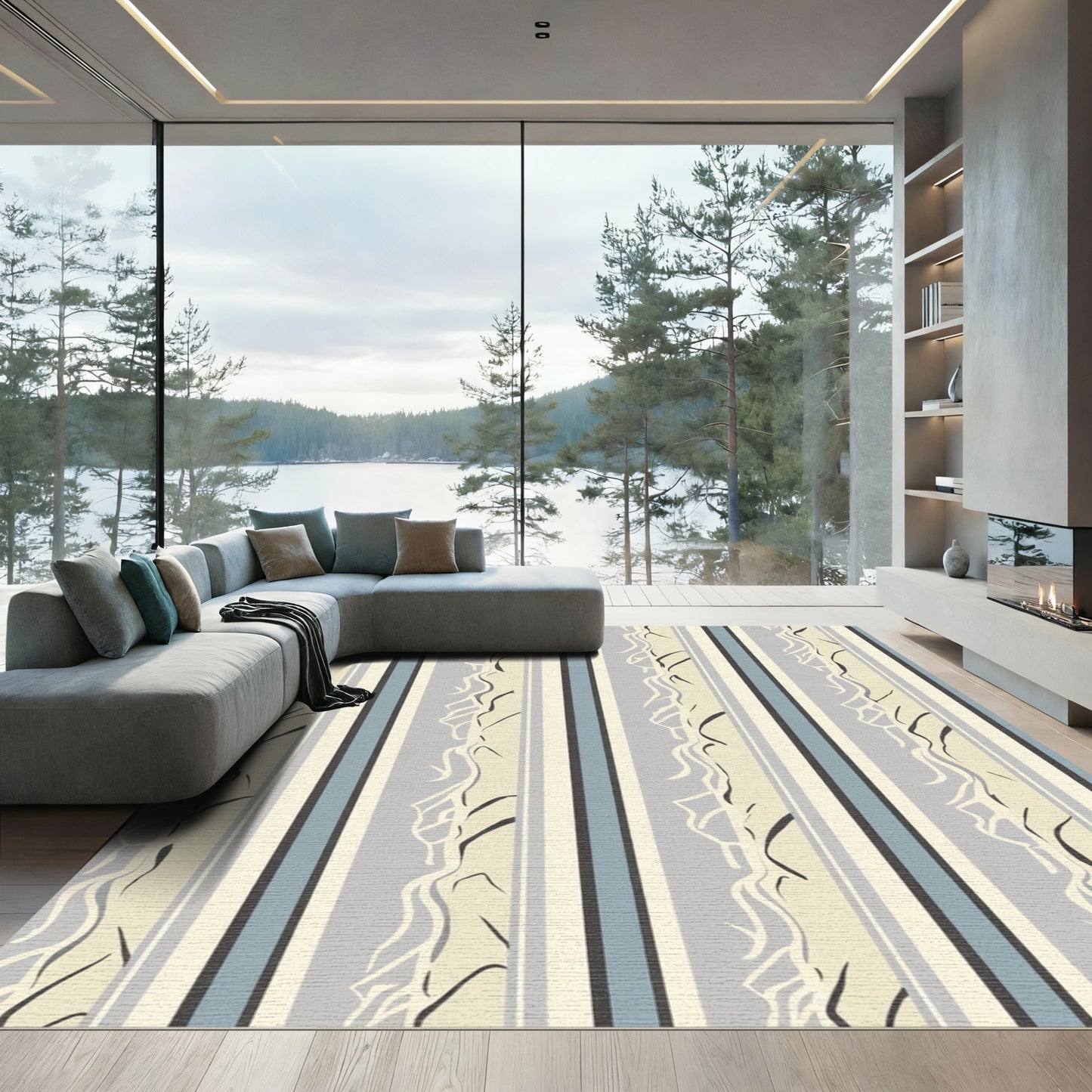 Cream Beige Gray Abstract Stripe Rug