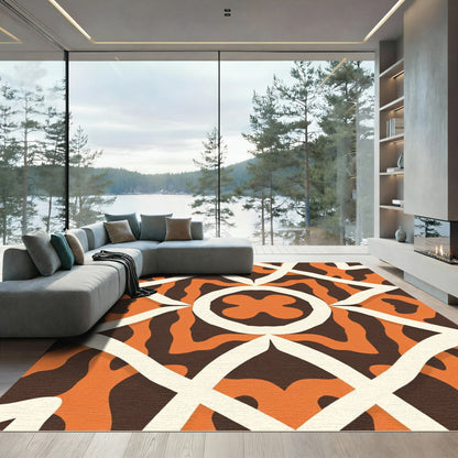 Bold Orange White Geometric Medallion Rug
