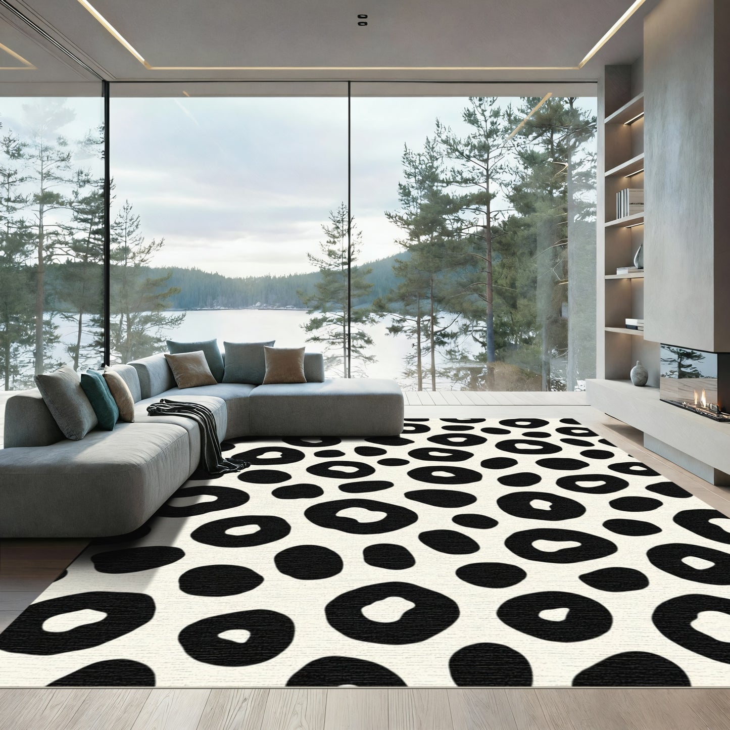 Black Cream Spotted Leopard Spots Rug