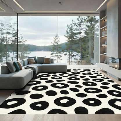 Black Cream Spotted Leopard Spots Rug