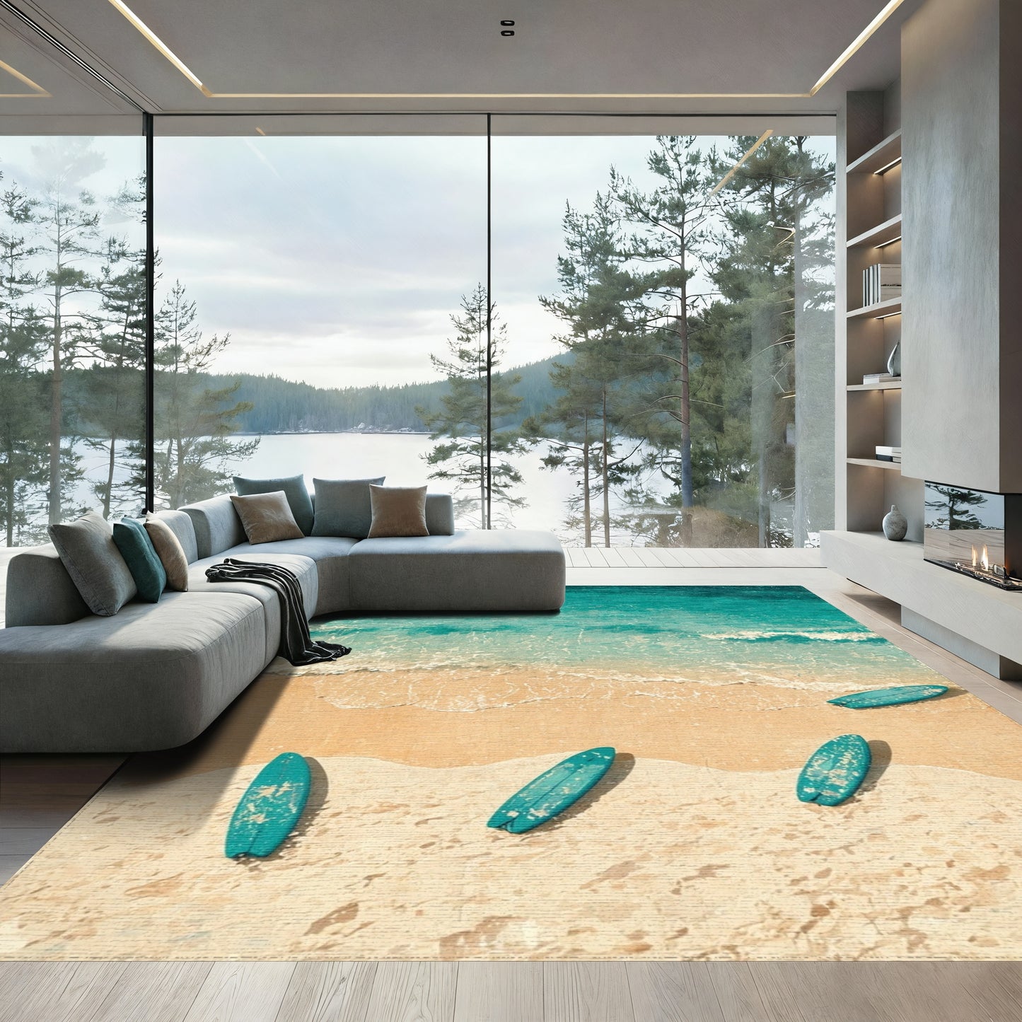 Turquoise Surfboards Beach Waves Rug