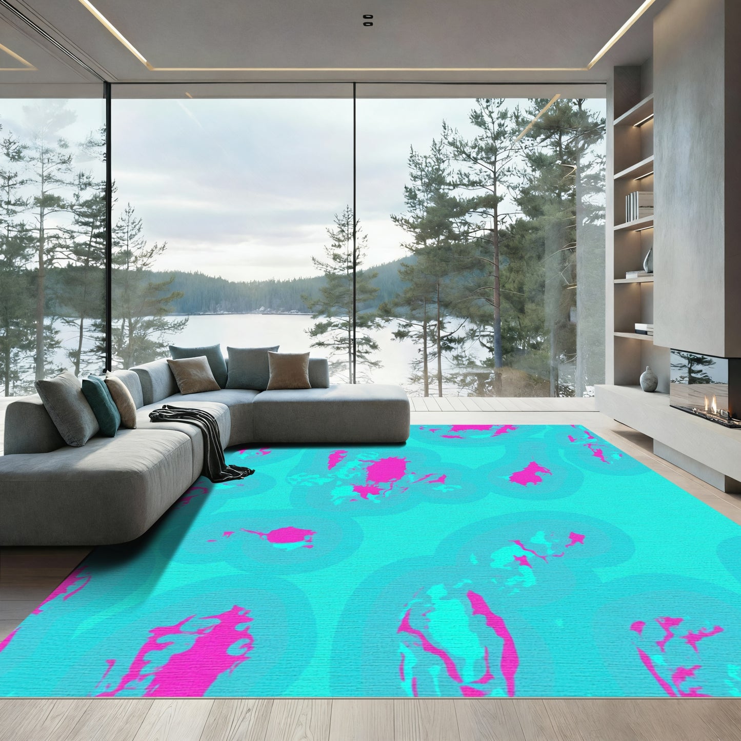 Vibrant Pink Teal Organic Splash Rug