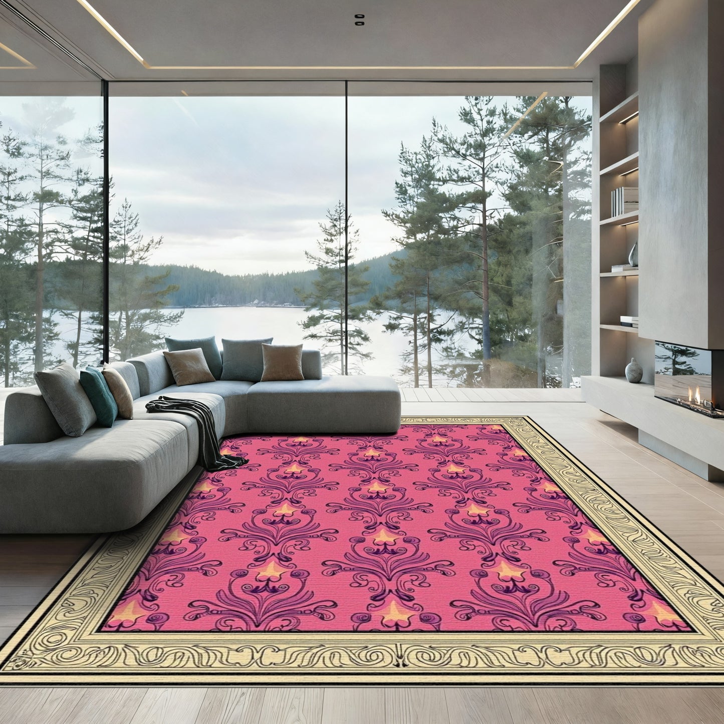 Pink Floral Medallion Art Deco Rug