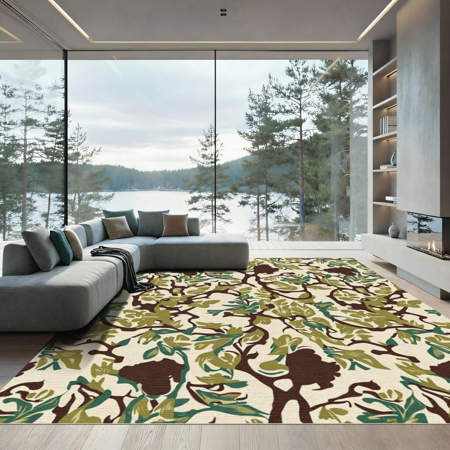 Earthy Forest Foliage Silhouette Rug