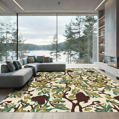 Earthy Forest Foliage Silhouette Rug