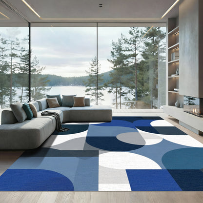 Modern Deep Blue Geometric Shapes Rug