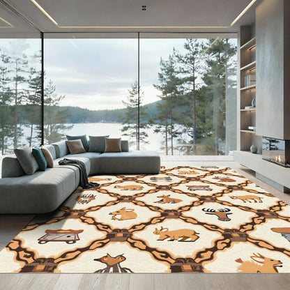 Whimsical Woodland Creatures Lattice Rug