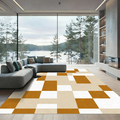 Abstract Geometric Amber White Squares Rug