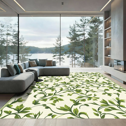 Green Leafy Vine Botanical Swirl Rug