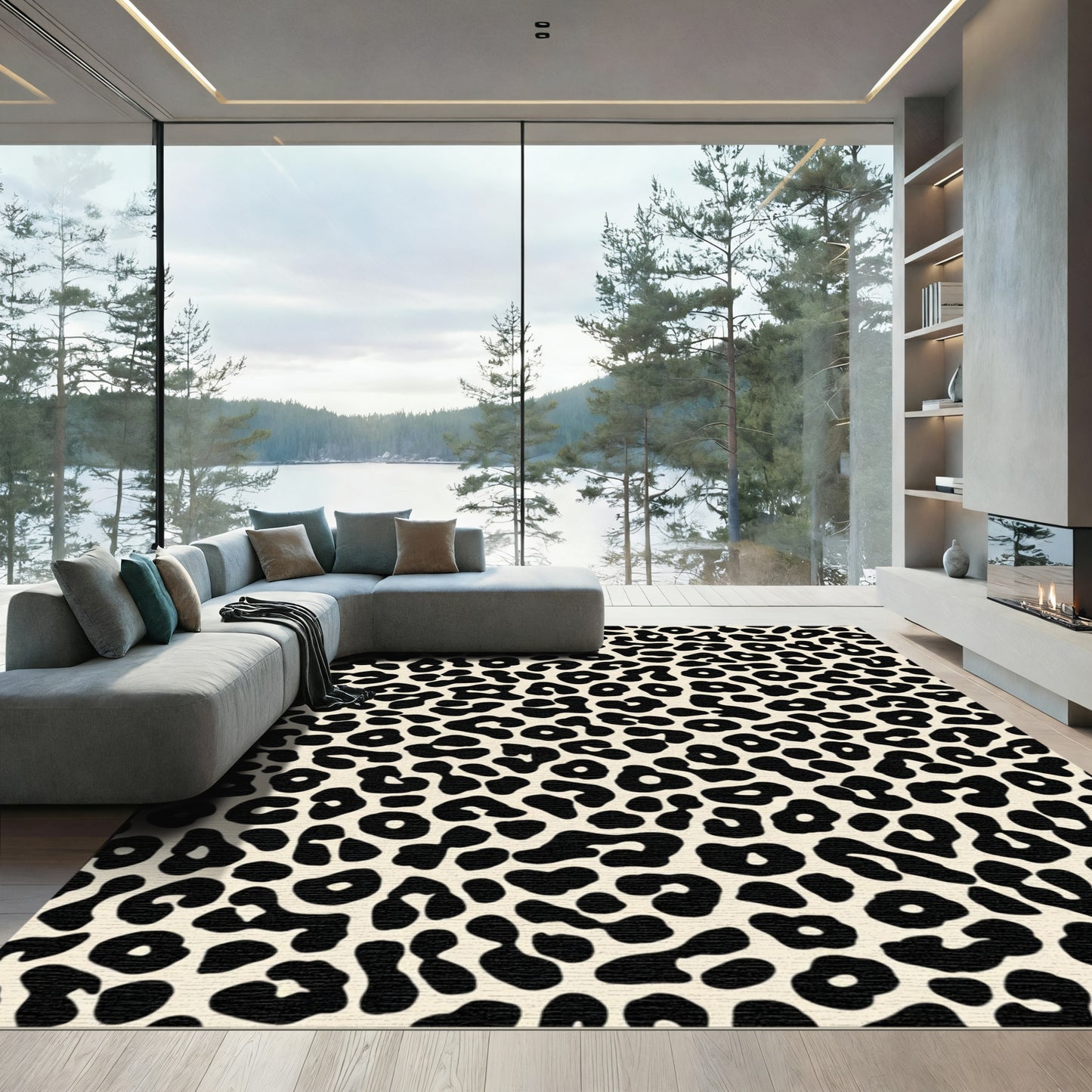 Cream and Black Leopard Spots Rug