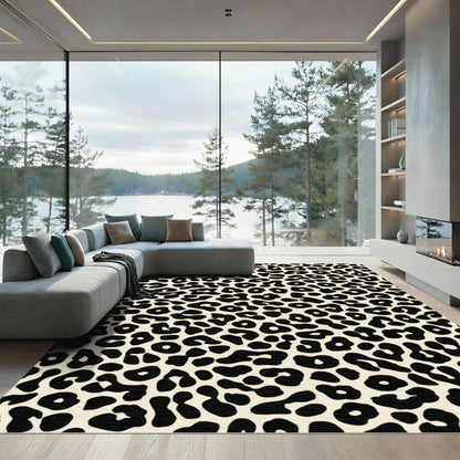 Cream and Black Leopard Spots Rug