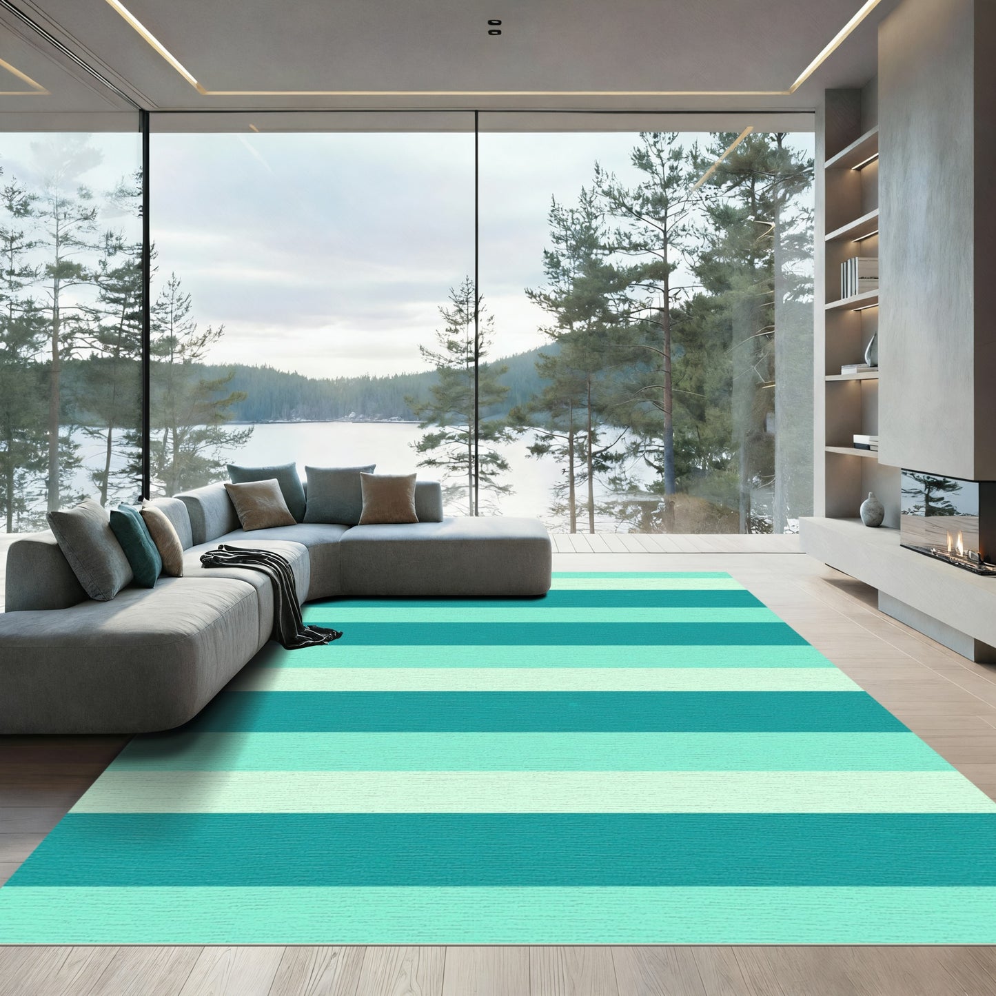Deep Teal Mint Chroma Stripes Rug