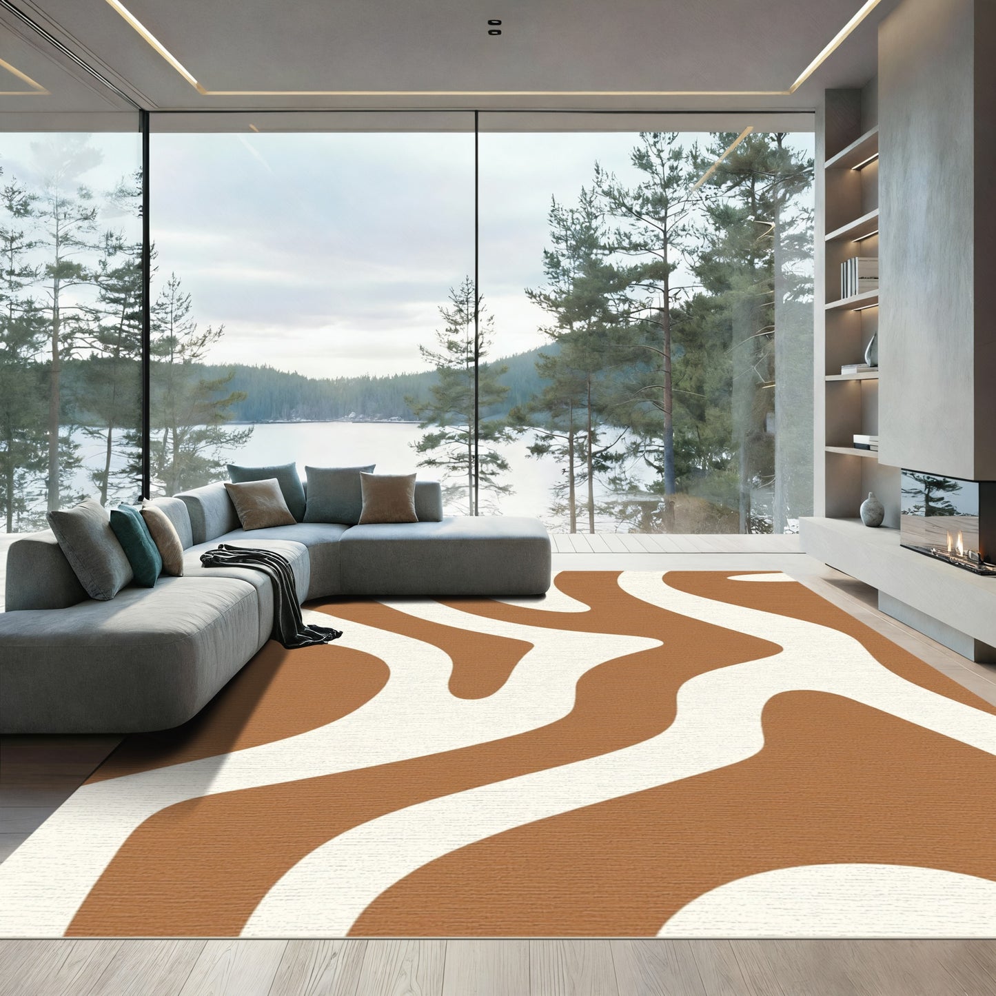 Terracotta Organic Curve Wave Rug