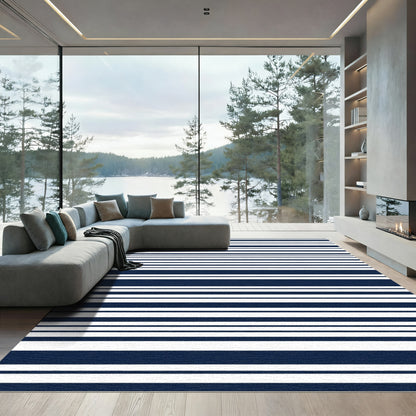 Classic Navy White Striped Rug