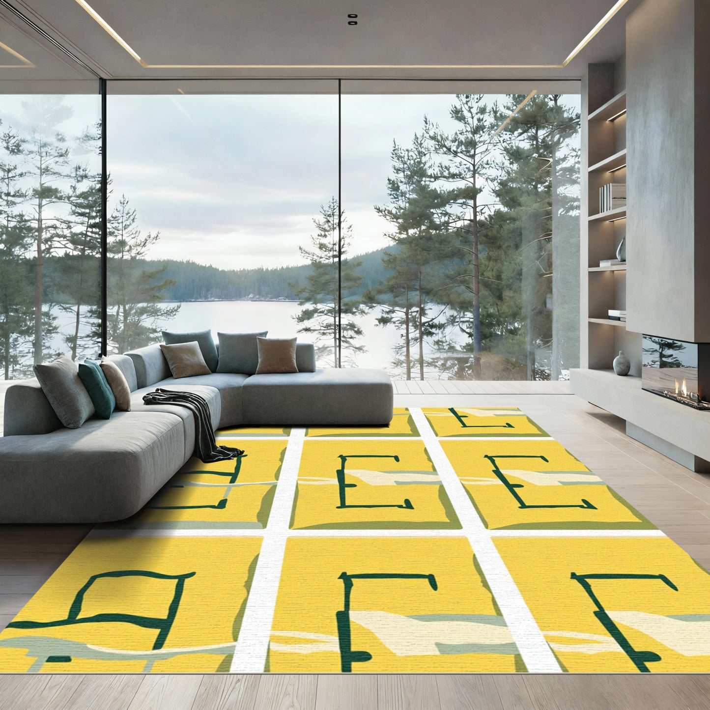 Abstract Yellow Geometric Form Rug