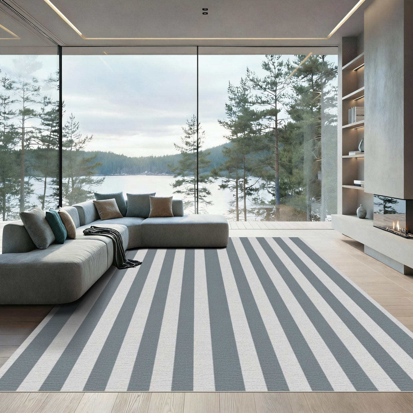 Classic Gray White Stripe Rug