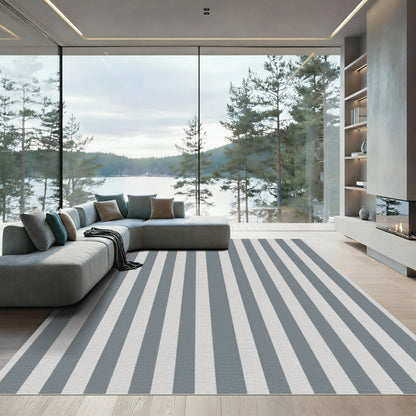 Classic Gray White Stripe Rug