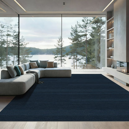 Deep Navy Horizontal Glitch Stripe Rug