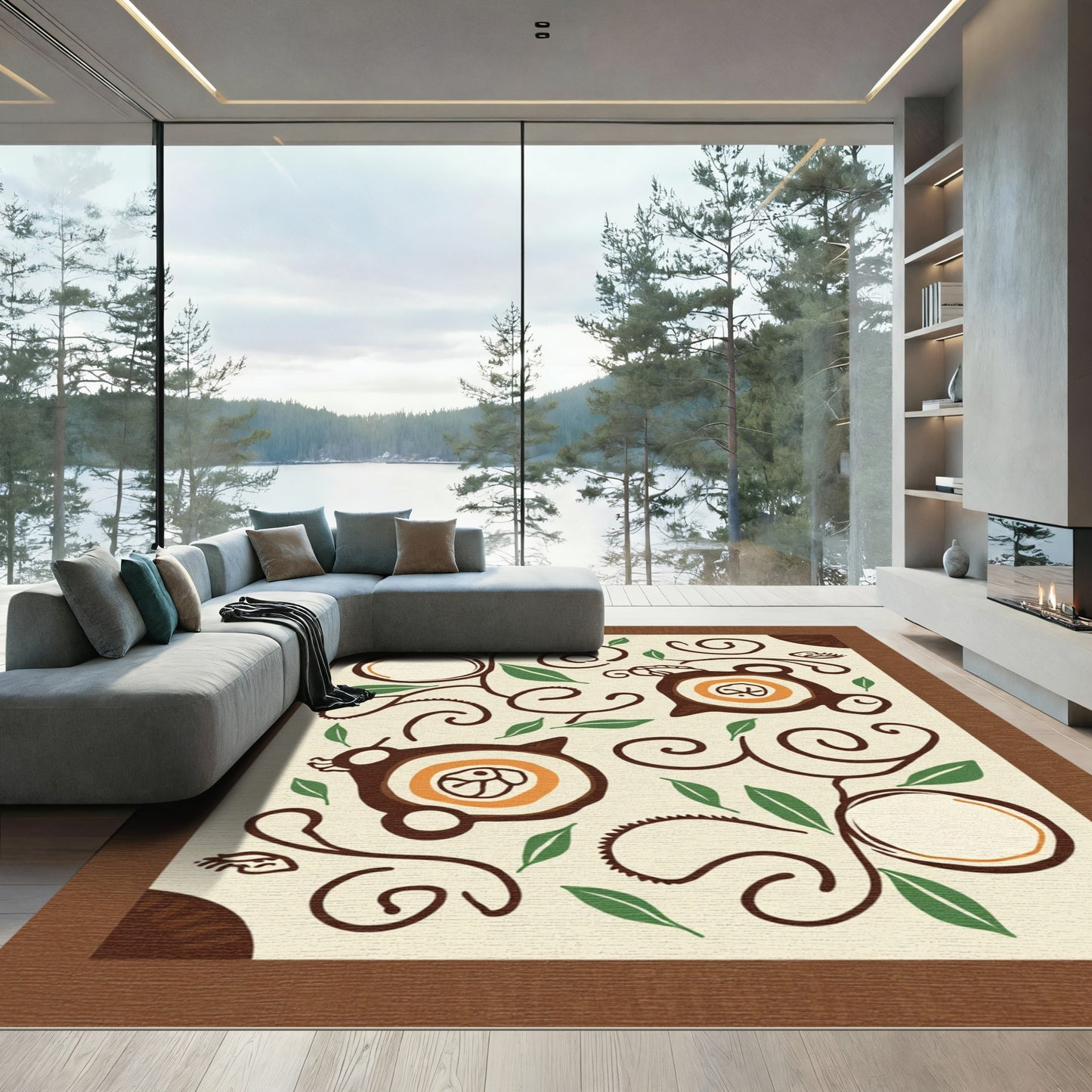 Earthy Brown Whimsical Organic Swirl Rug