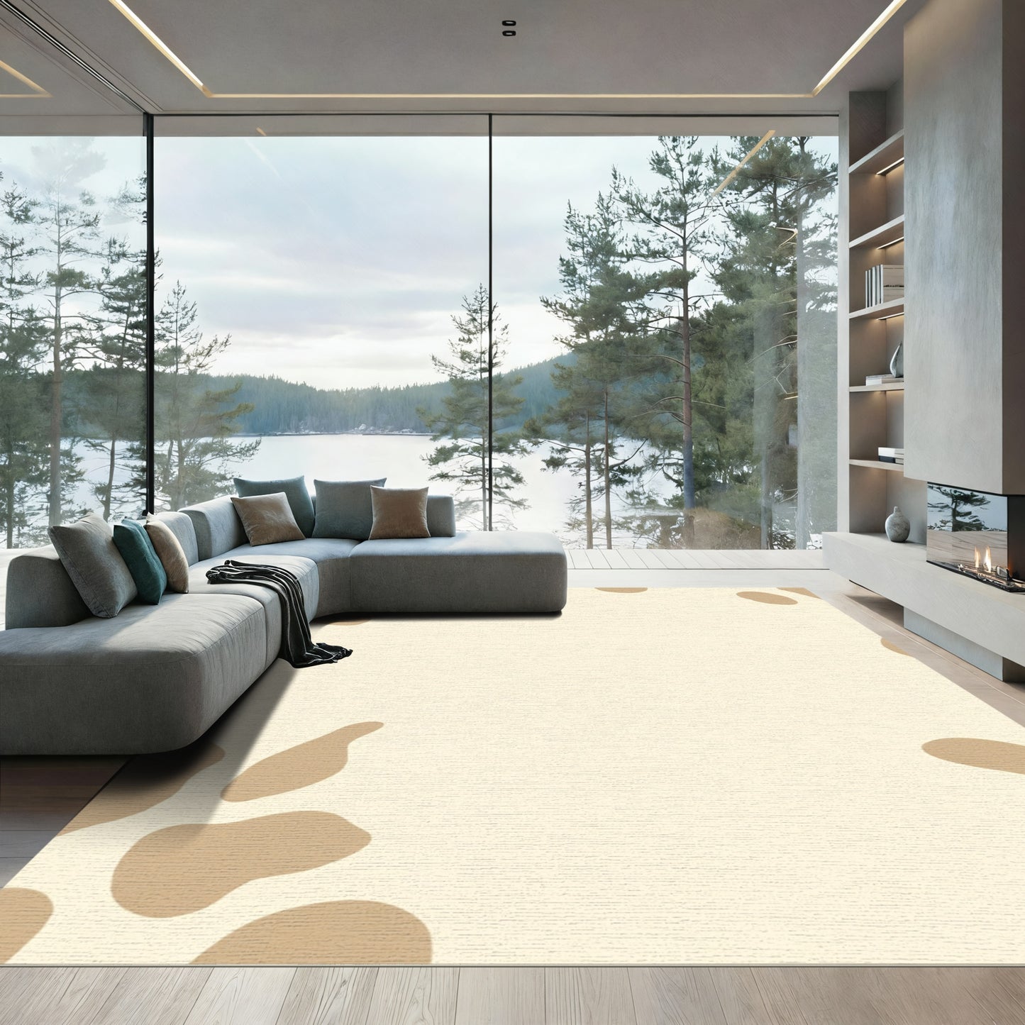 Cream Brown Splotch Abstract Rug