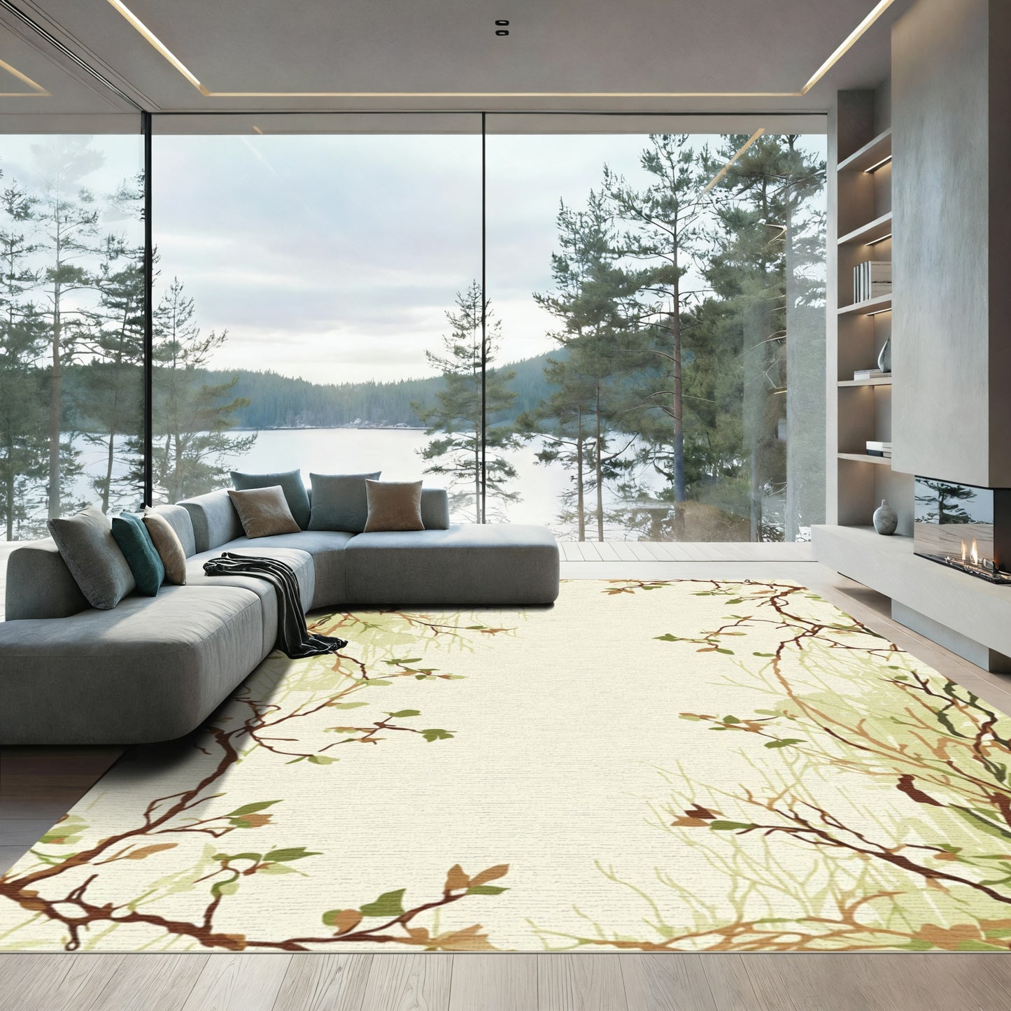 Earthy Woodland Branches Foliage Rug